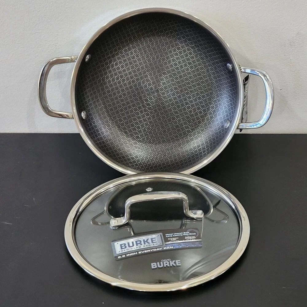 David Burke Geo Clad‎ 9.5in Tri-Ply Stainless Steel Frying Pan With Lid Cookware